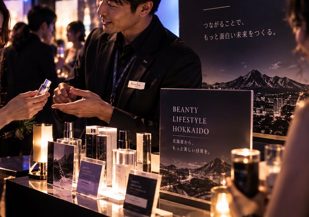 会場に並ぶ景品とブランドの展示